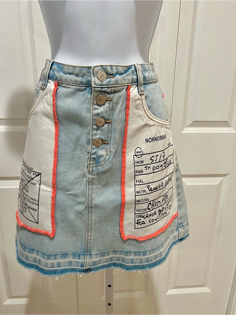 Ma Cherie Denim A-Line Skirt with White Patch Details